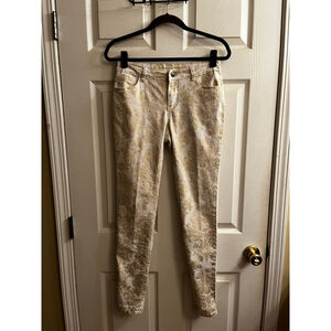 GOLD DAMASK JEANS~AZI~Skinny Jeans~White/Gold~Damask Print~4-6